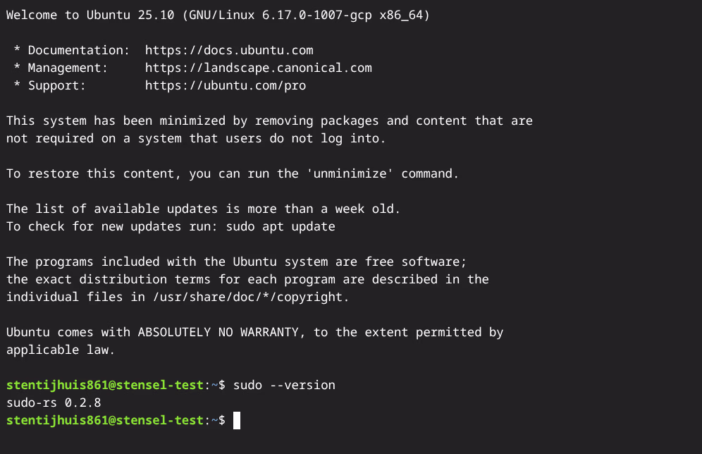 sudo-rs versie op een nieuwe Ubuntu 25.10