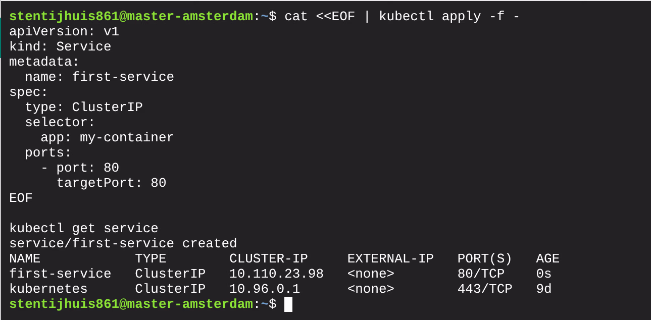 ClusterIP service aangemaakt met stabiel virtueel IP