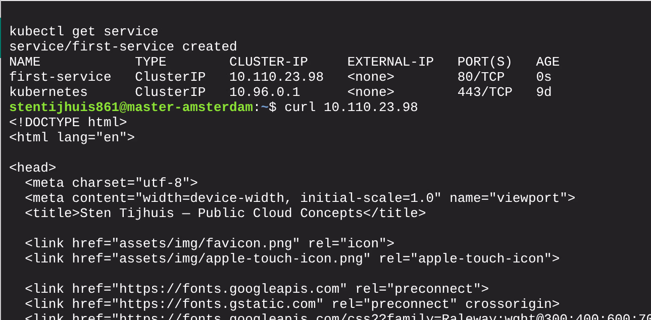 curl via ClusterIP vanaf master