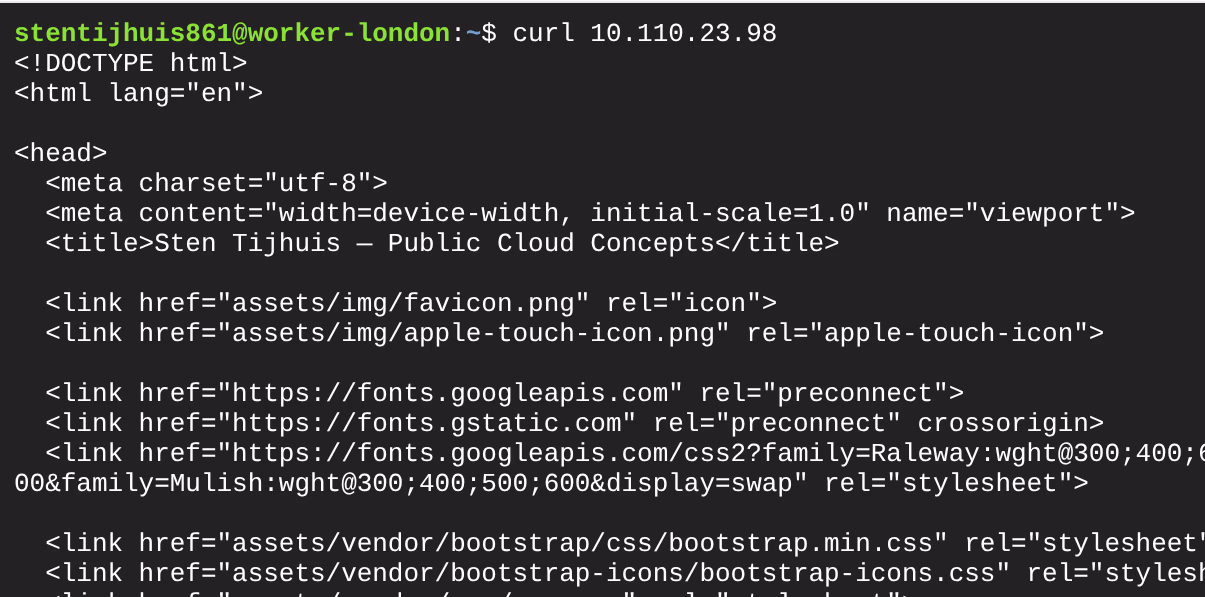 curl via ClusterIP vanaf worker-london