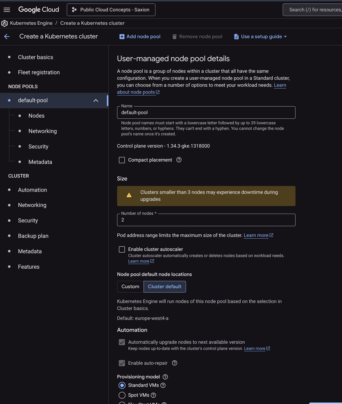 GKE node pool configuratie