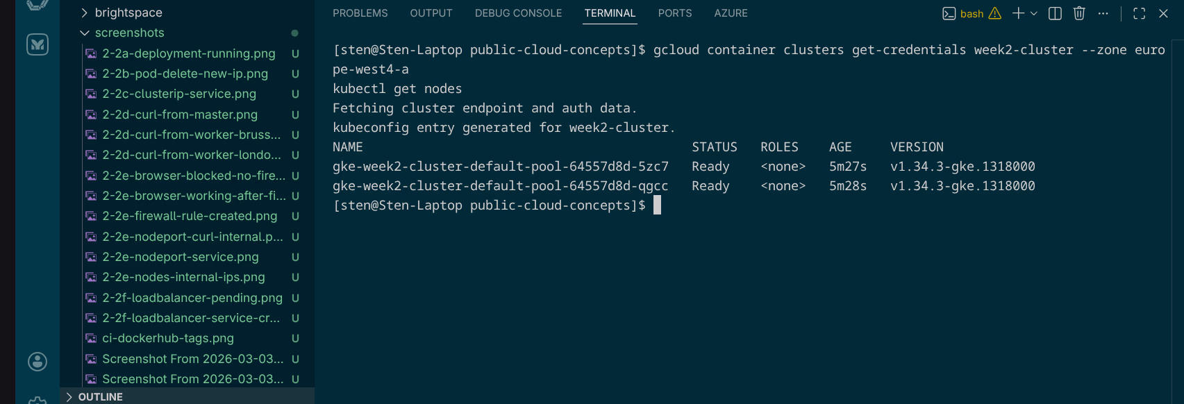 GKE cluster verbonden - twee nodes Ready