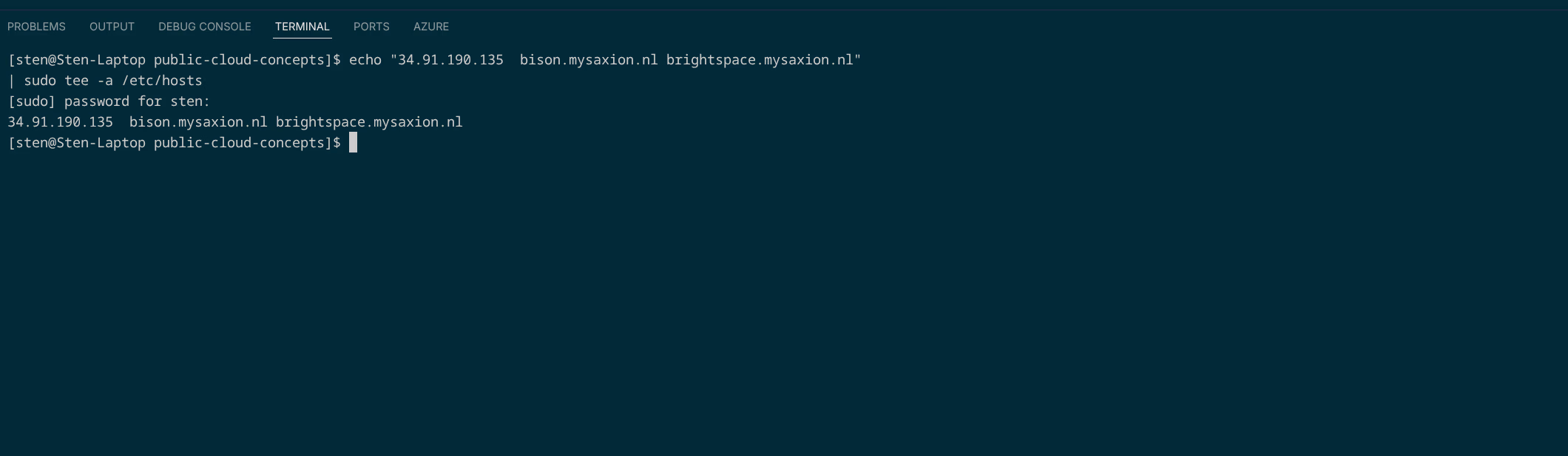 Hosts-bestand met bison.mysaxion.nl en brightspace.mysaxion.nl