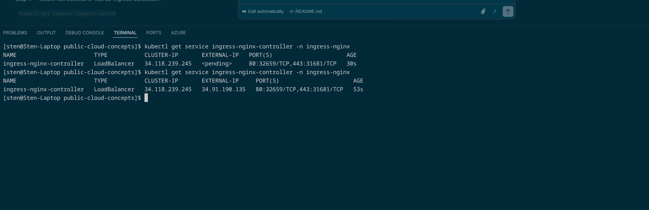 nginx Ingress Controller - extern IP 34.91.190.135 toegewezen
