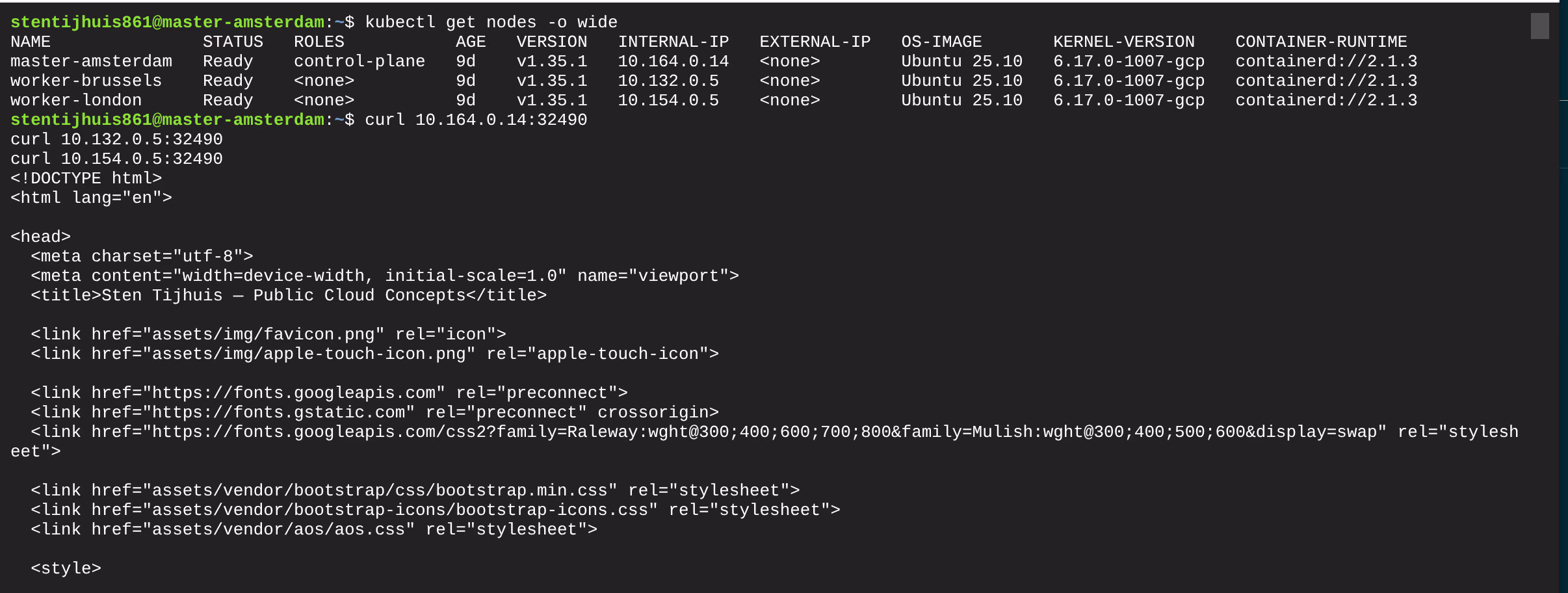 curl via intern node-IP en NodePort werkt