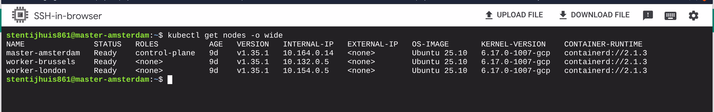Interne IP-adressen van de nodes