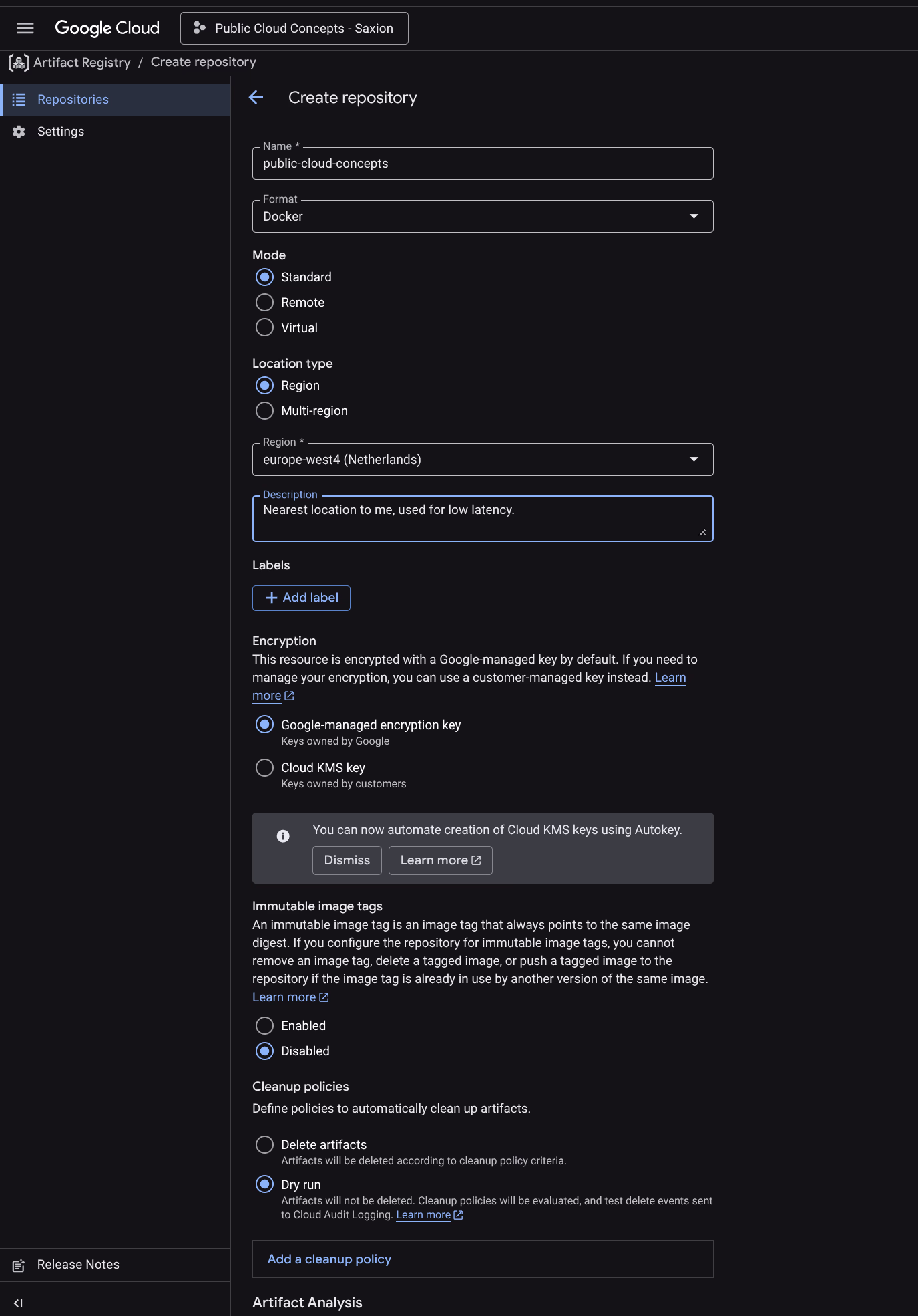 Artifact Registry aanmaken