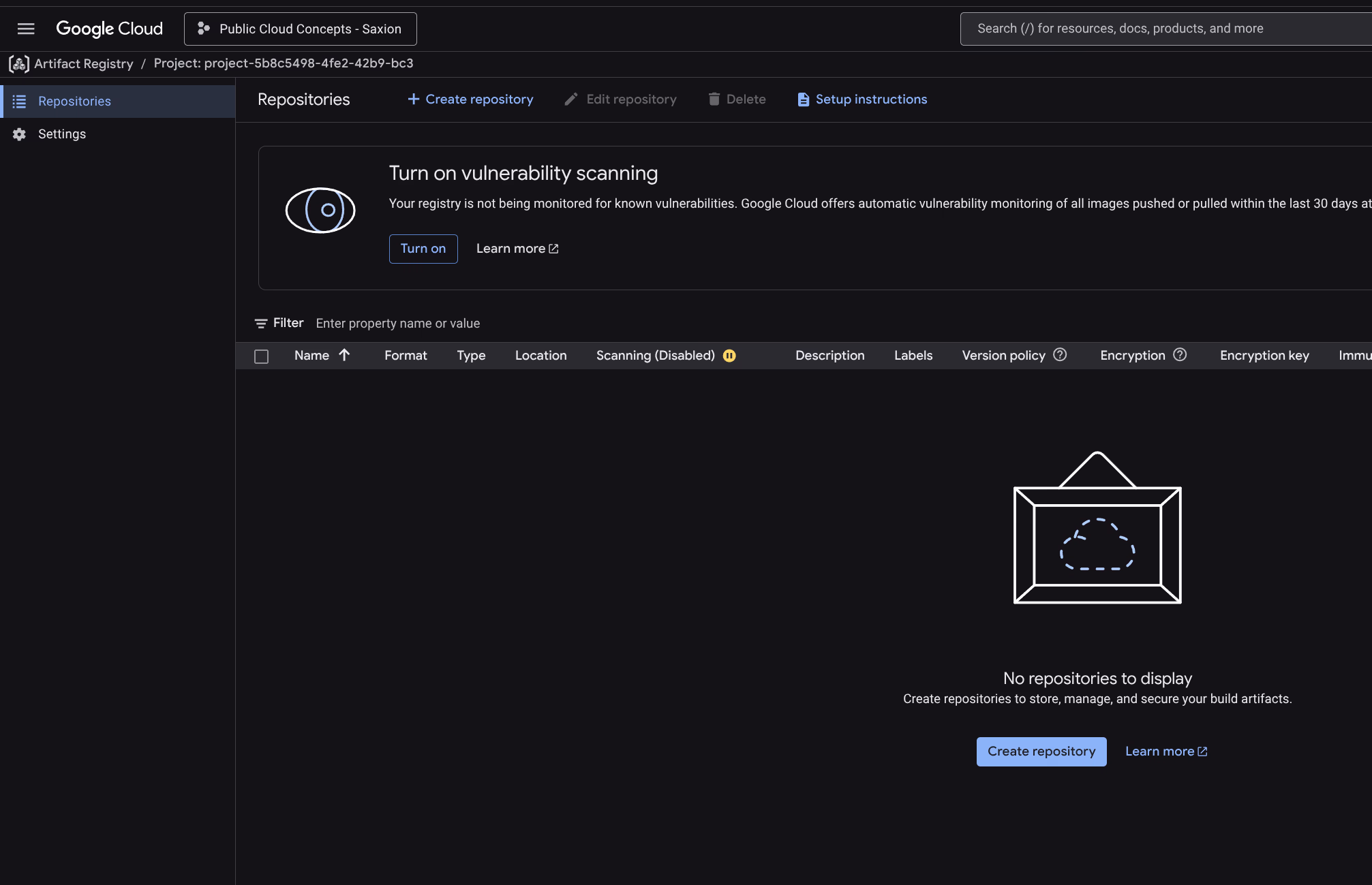Lege Artifact Registry na aanmaken