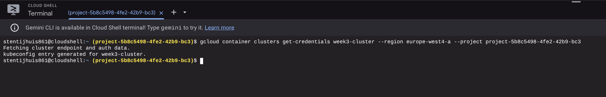 gcloud connect cluster commando