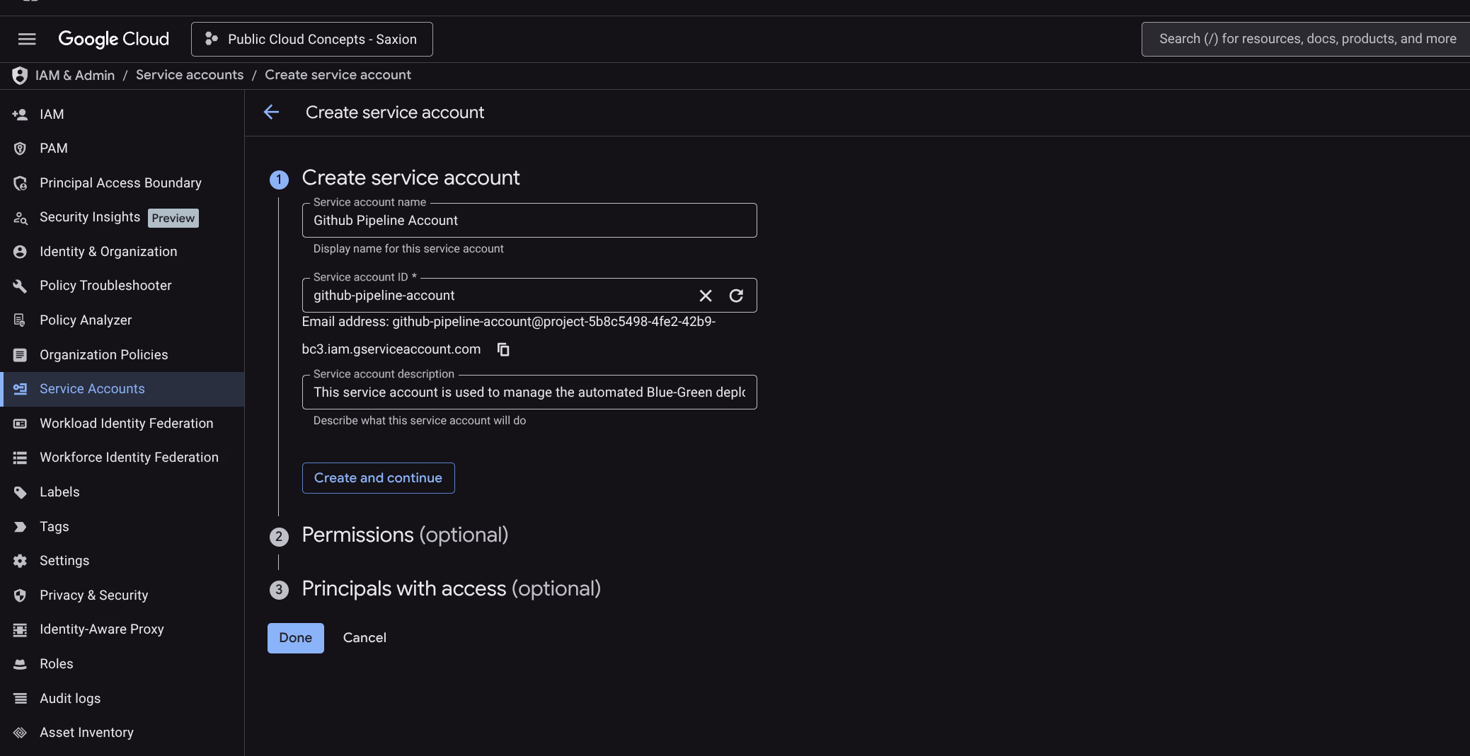 Service account aanmaken