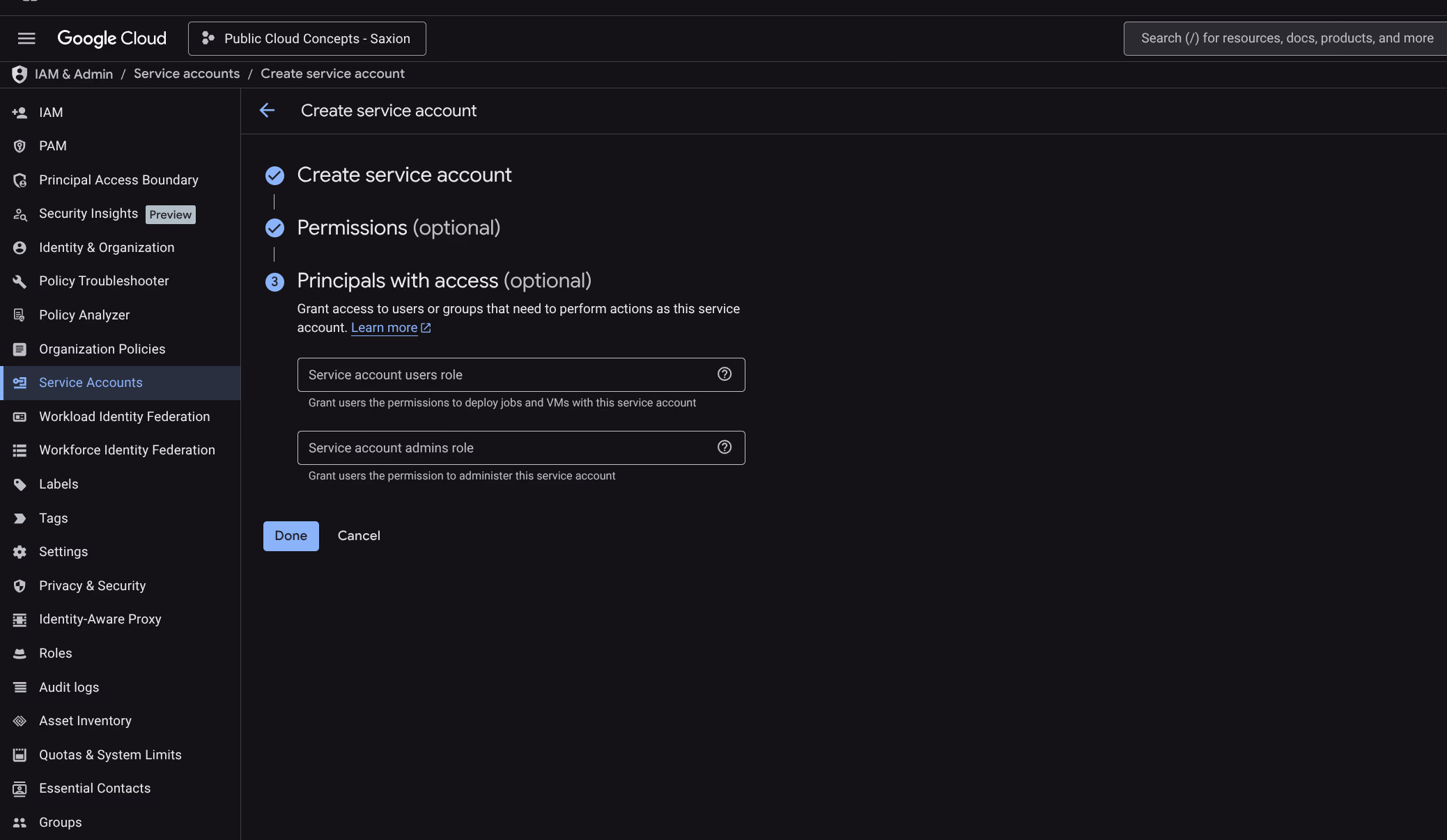 Service account principals overzicht