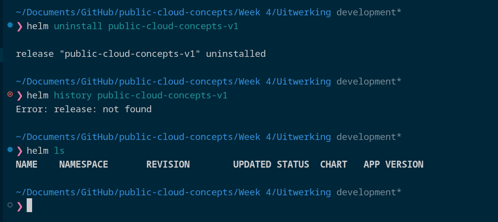 helm uninstall uitvoer