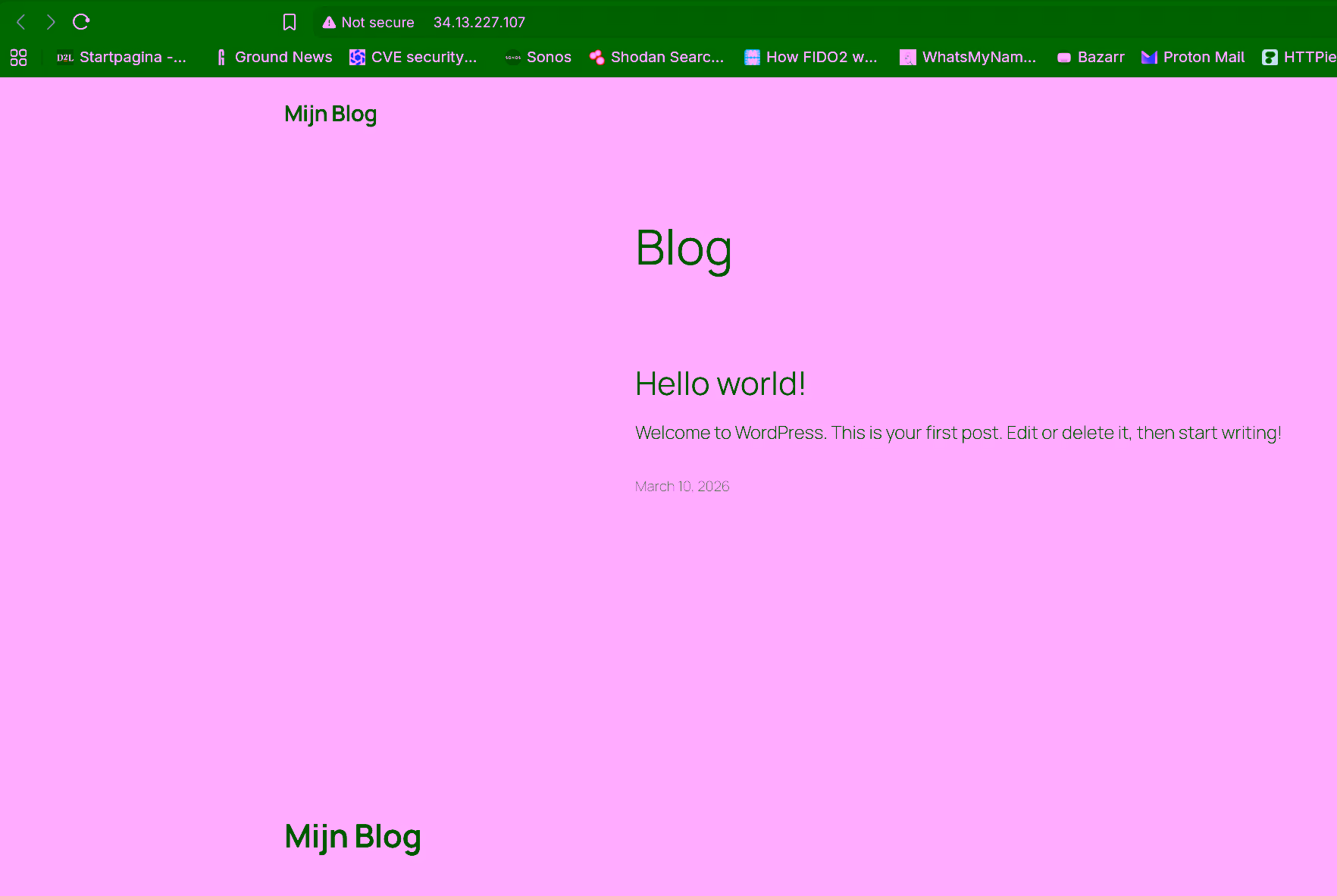 WordPress blog “Mijn Blog” draait publiek