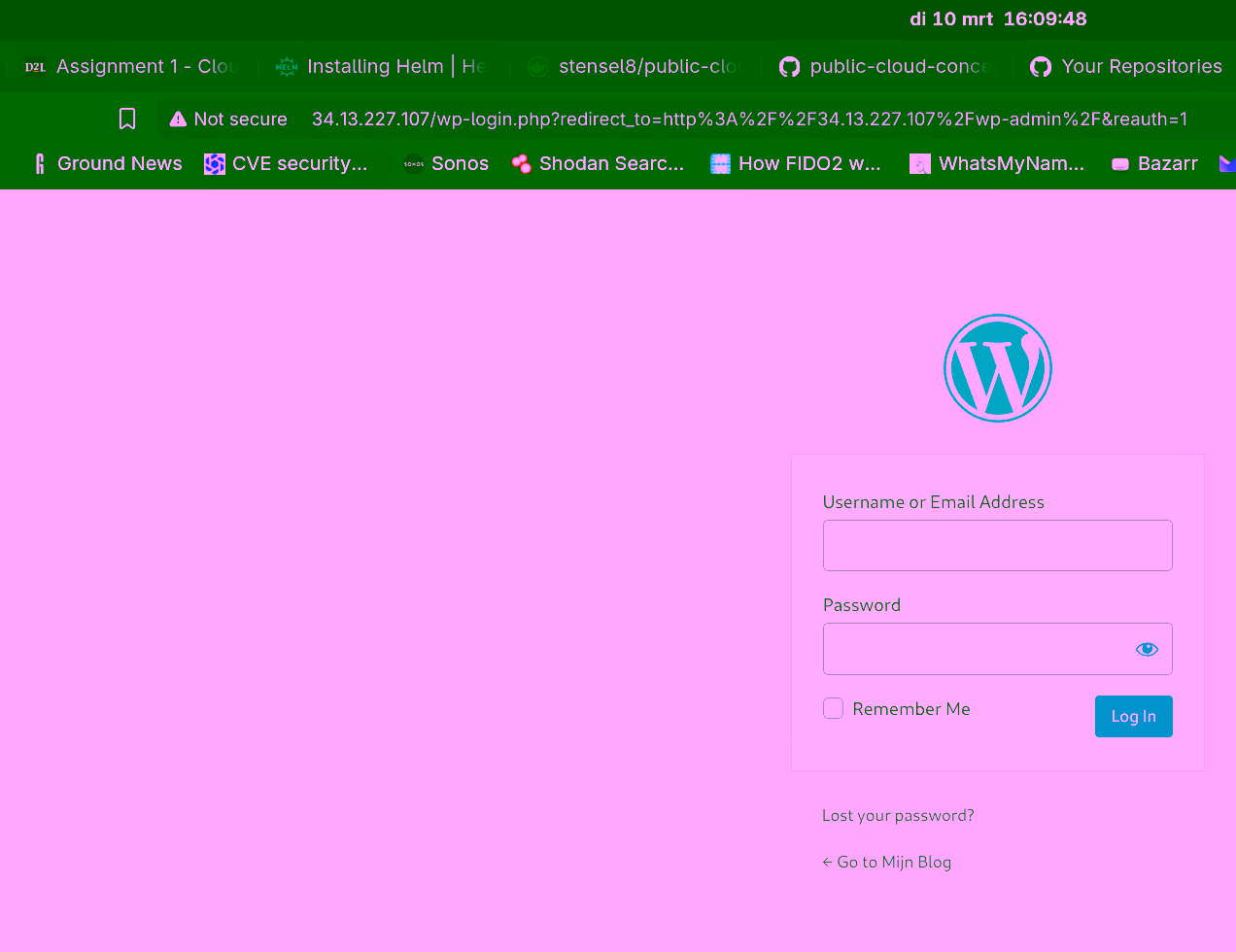 WordPress login pagina bereikbaar op extern GKE IP