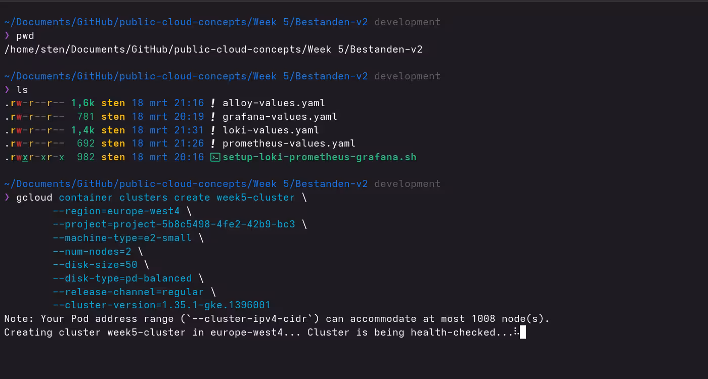 Clusterdetails tijdens aanmaken in de GCP Console