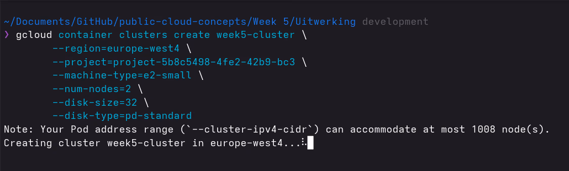 Cluster aanmaken via gcloud CLI