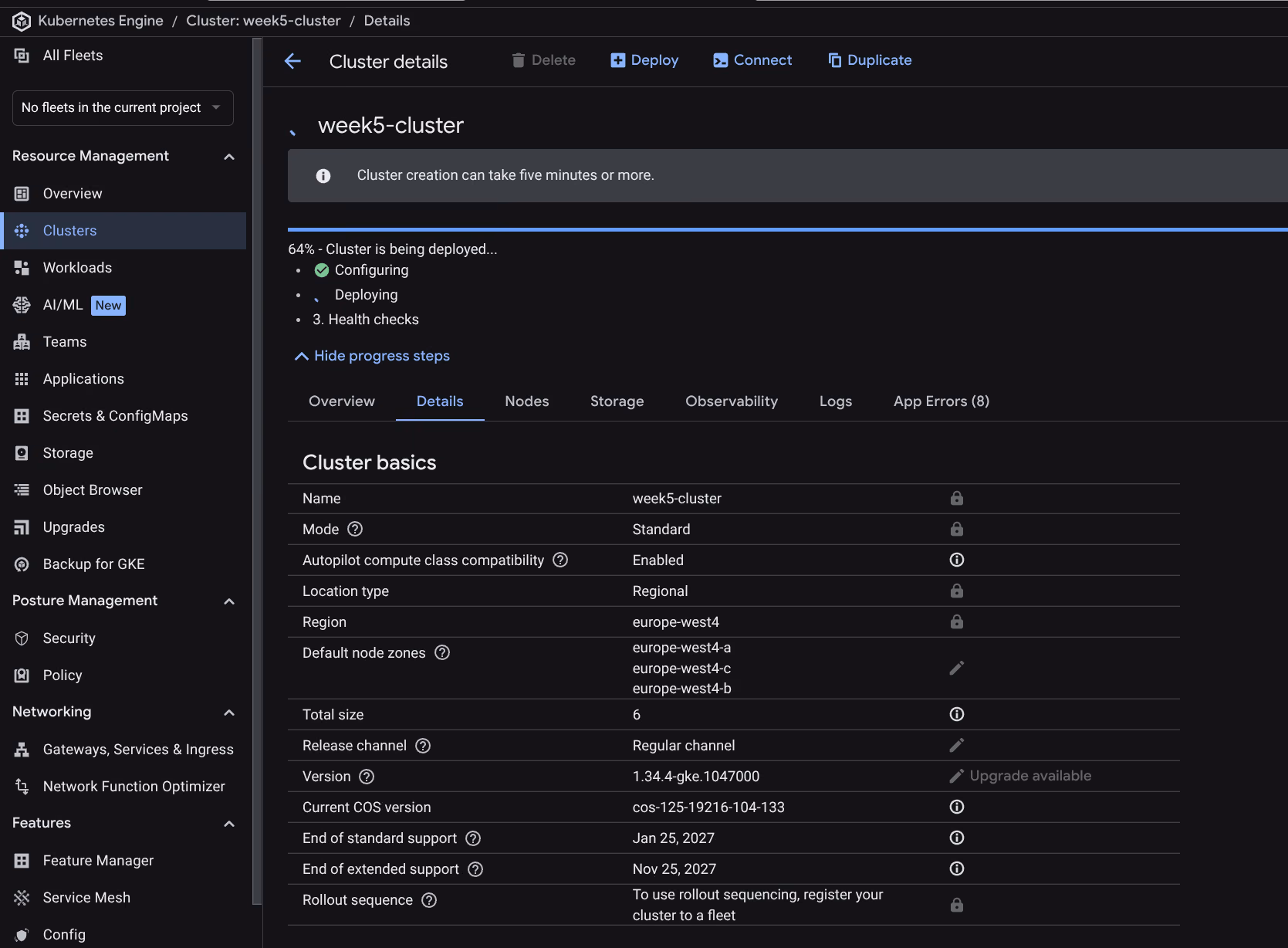 GKE cluster wordt aangemaakt in de GCP Console