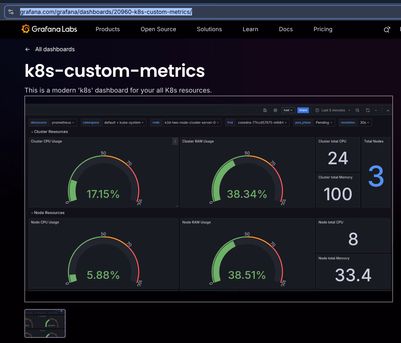 Dashboard template selecteren bij importeren