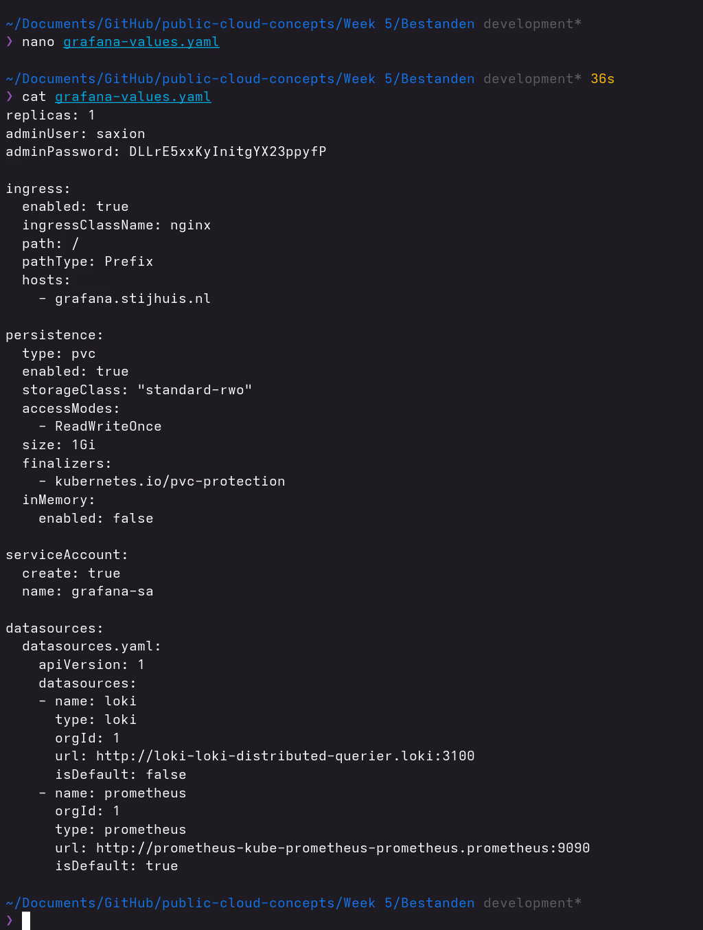 Grafana values aangepast met de hostnaam