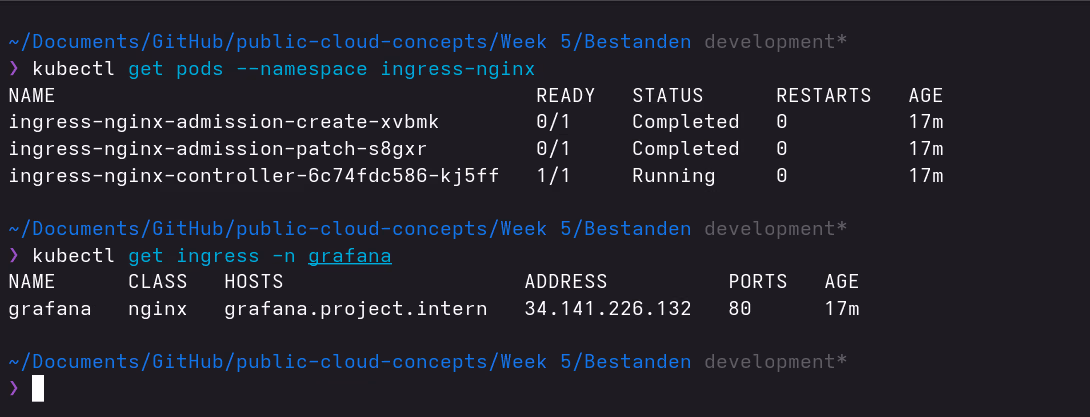 Ingress status met adres en hostnaam