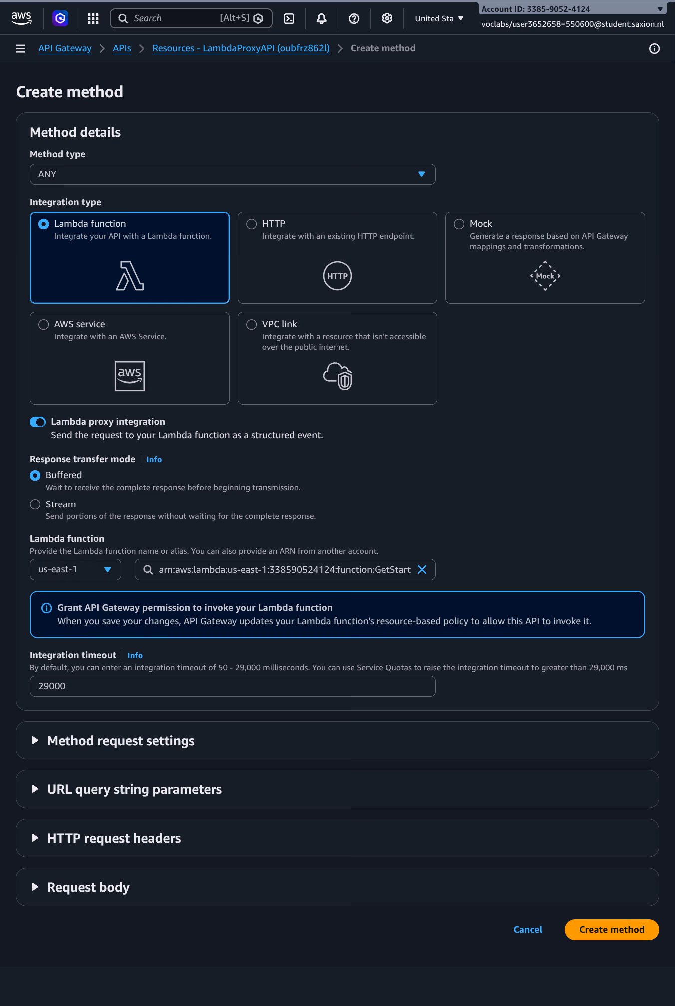 Method ANY configureren met Lambda Proxy Integration